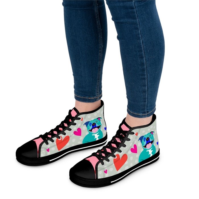 Happy Staffy high top womens canvas sneakers