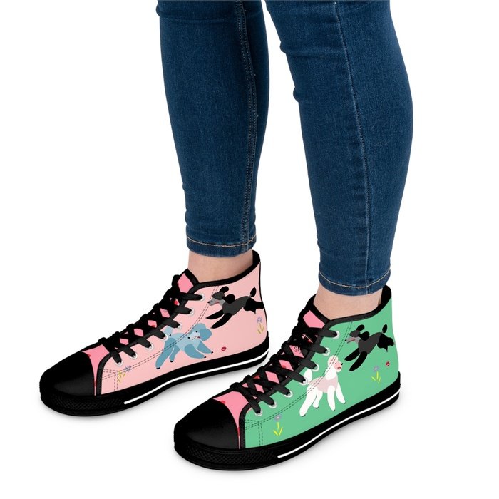 Poodles in the park high top womens canvas sneakers