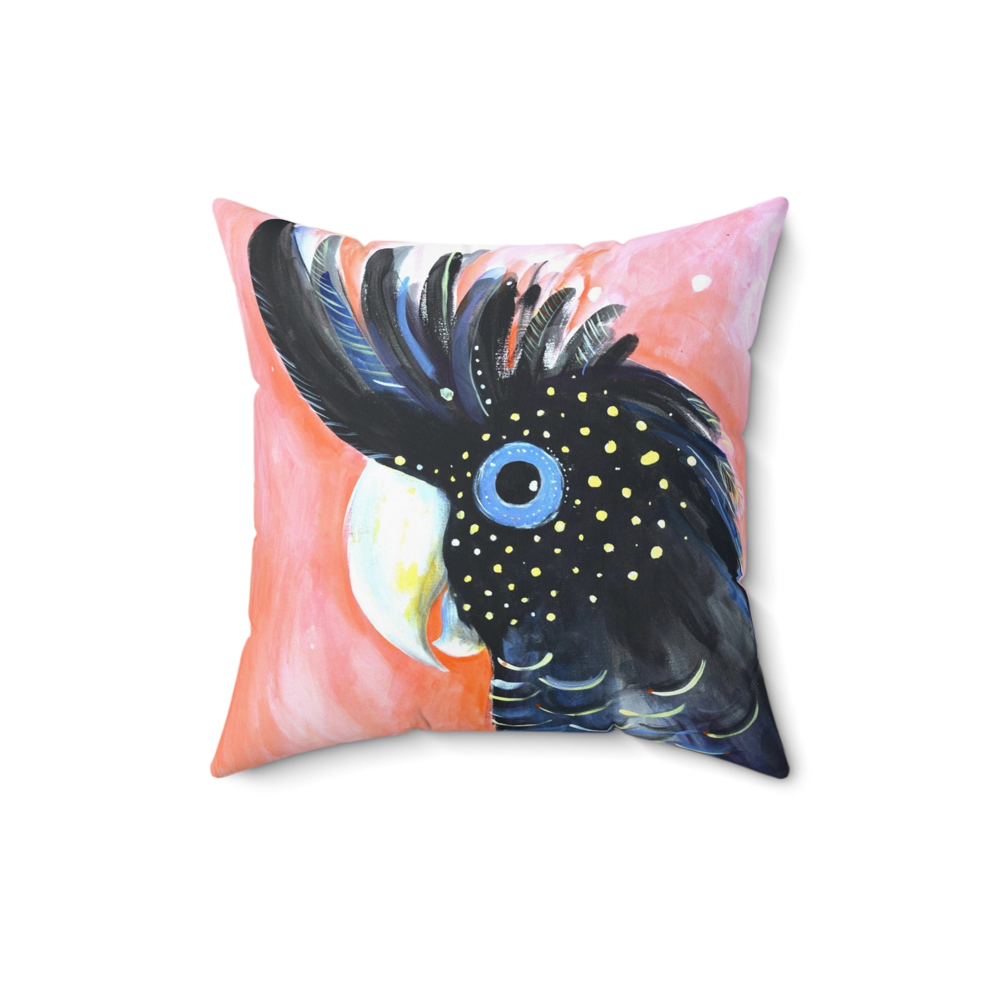 Black Cockatoo painting faux suede cushion