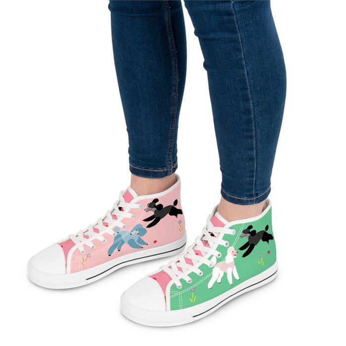 Poodles in the park high top womens canvas sneakers