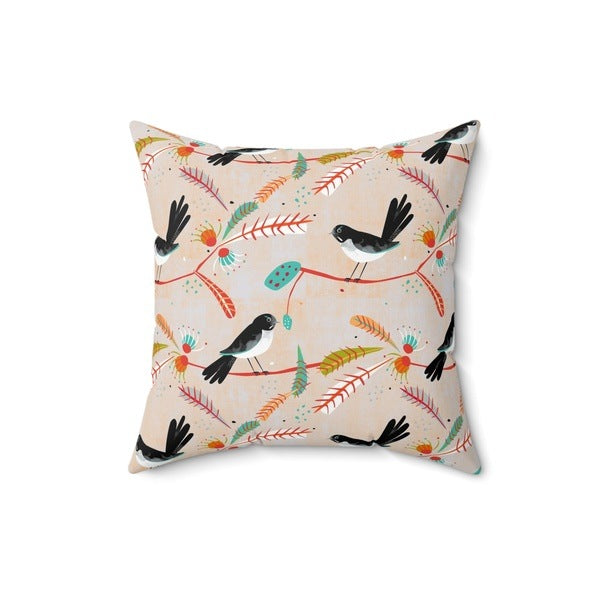 Willy Wagtail faux suede cushion