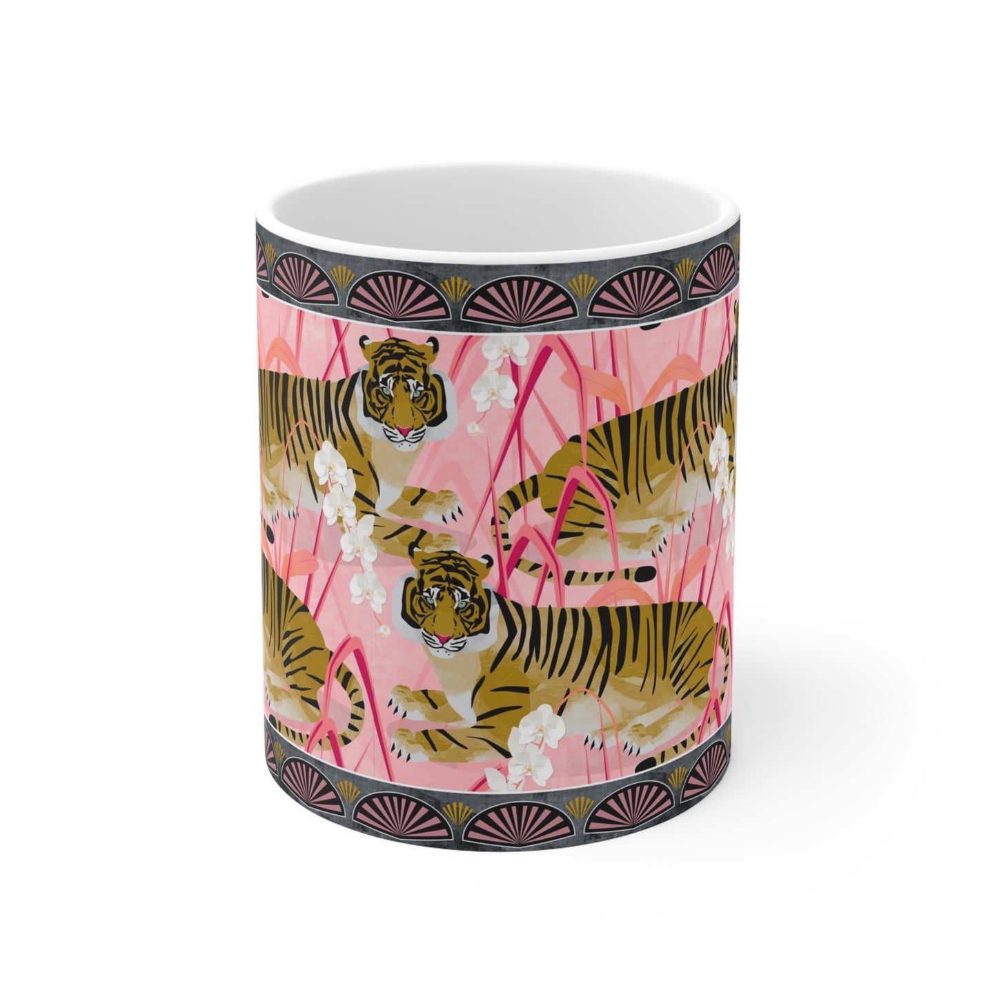 Gold Tigers on pink mug