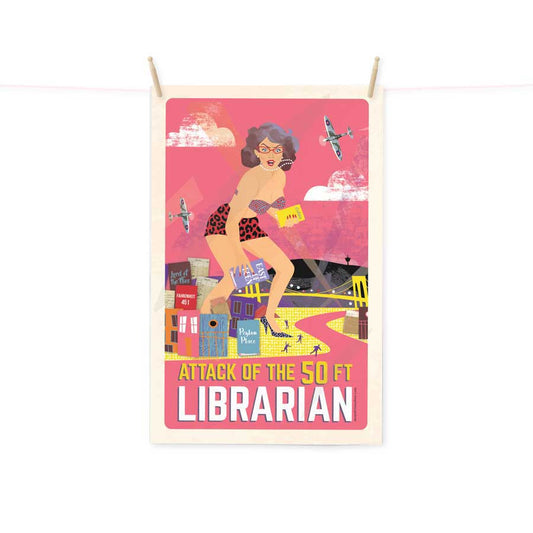 Attack of the 50ft Librarian tea towel