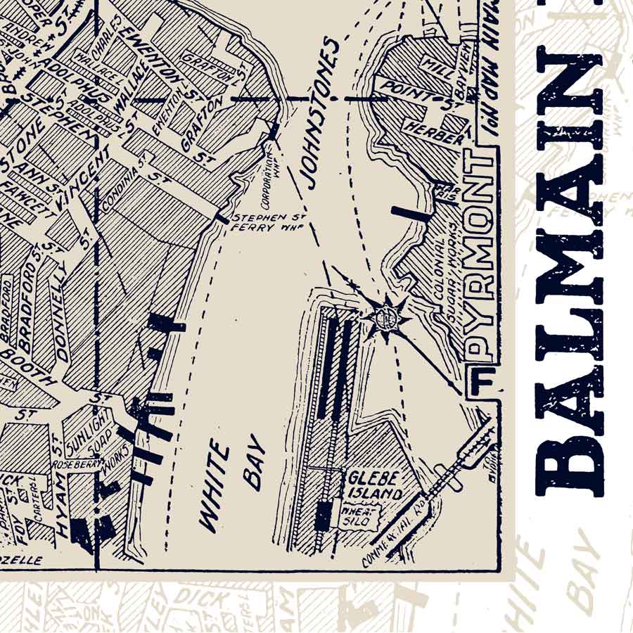 Balmain East NSW vintage map tea towel