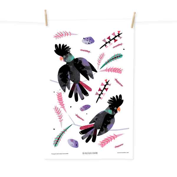 Black Cockatoos tea towel