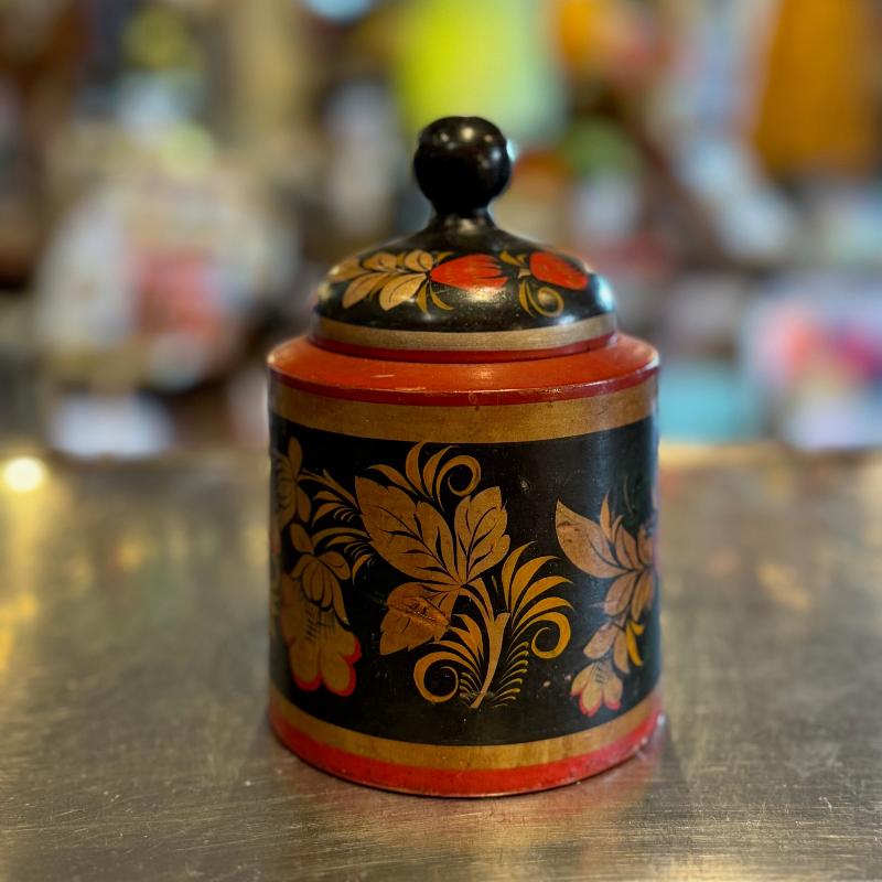 Bohemian Khokhloma Wooden Pot and Lid