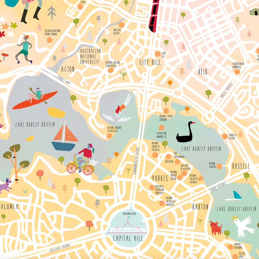 Canberra map tea towel