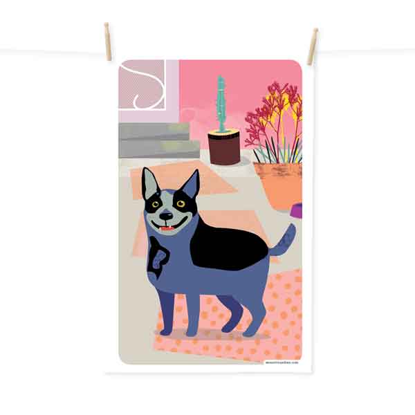 Cattle Dog in Backyard tea towel