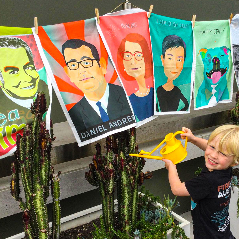 Labor Leaders with flora tea towel