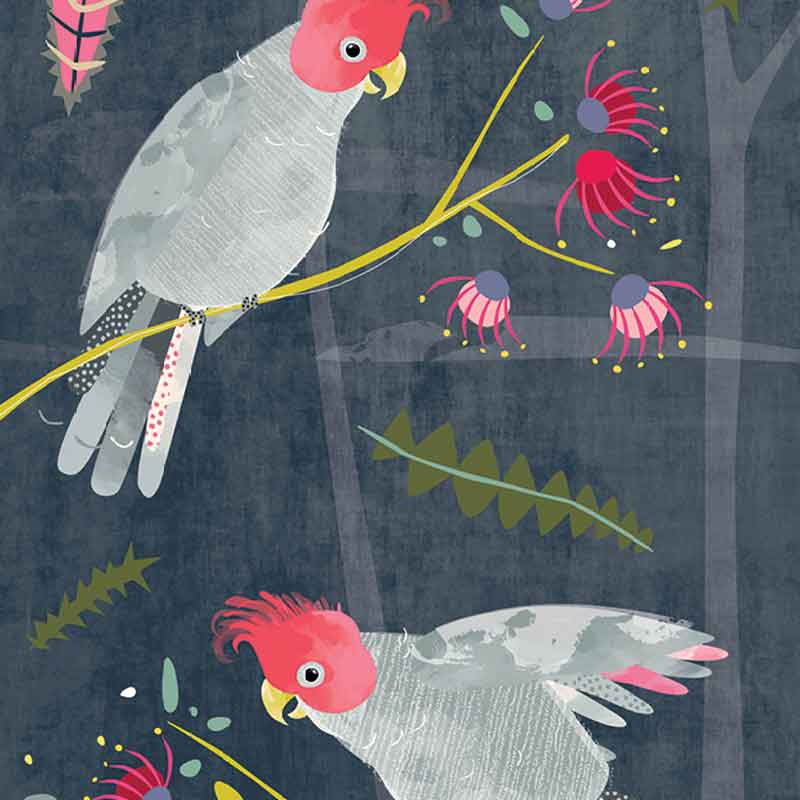 Gang Gang Cockatoos on grey tea towel