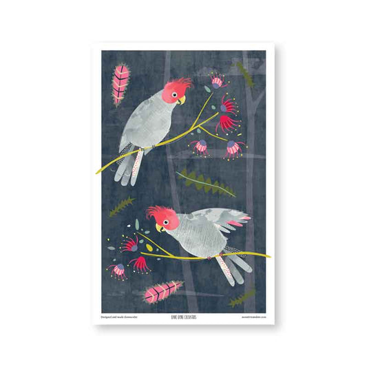 Gang Gang Cockatoos on grey tea towel