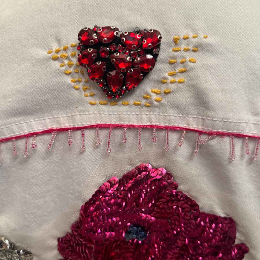 sz 16 Glitter flower white denim jacket