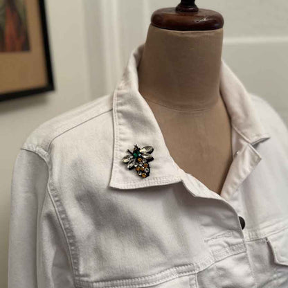 sz 16 Glitter flower white denim jacket