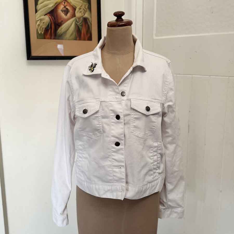 sz 16 Glitter flower white denim jacket