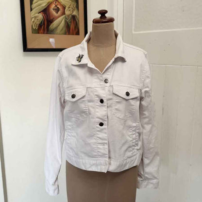 sz 16 Glitter flower white denim jacket