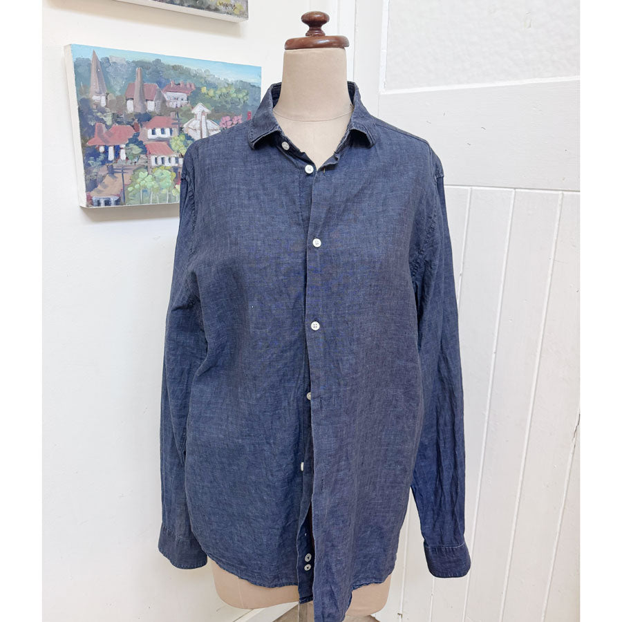sz XL mens blue linen shirt