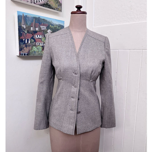 Hanae Mori designer grey wool jacket