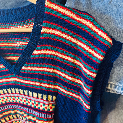 Handmade wool vest blue red