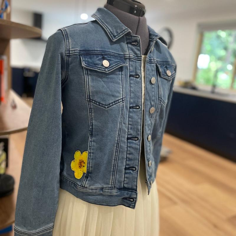 sz 14 yellow hippy flowers denim jacket