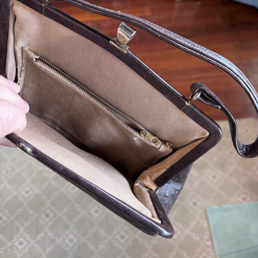 Ostrich leather vintage handbag