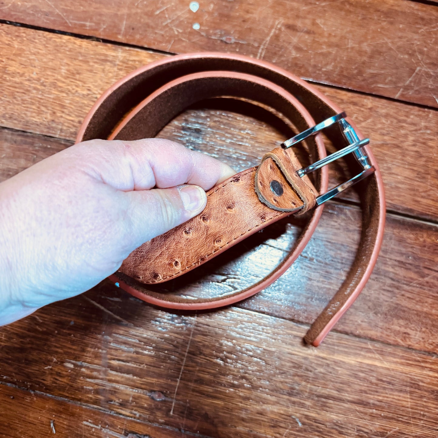 sz 38 tan ostrich leather belt