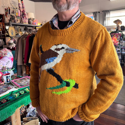 Kookaburra mustard handknit jumper