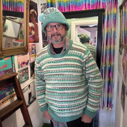 Stripey minty handknit jumper