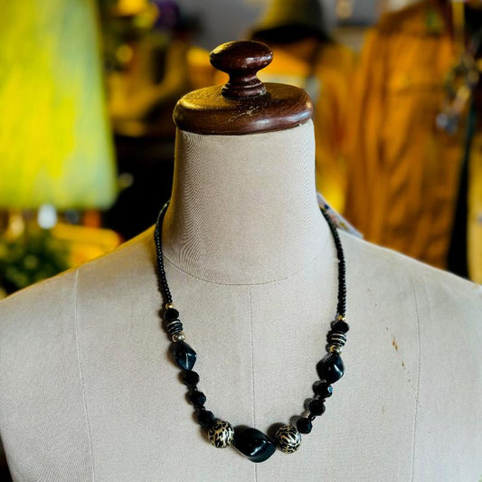 Black gold leopard necklace