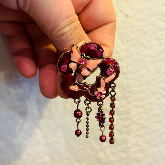 Pretty maroon floral brooch