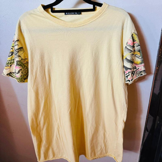 sz L Yellow tattoo cotton t shirt