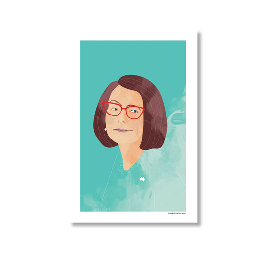 Julia Gillard teal portrait tea towel