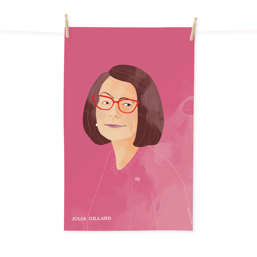Julia Gillard teal portrait tea towel