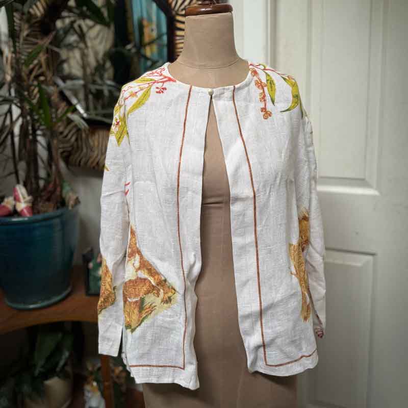 sz M-L upcycled koala linen jacket