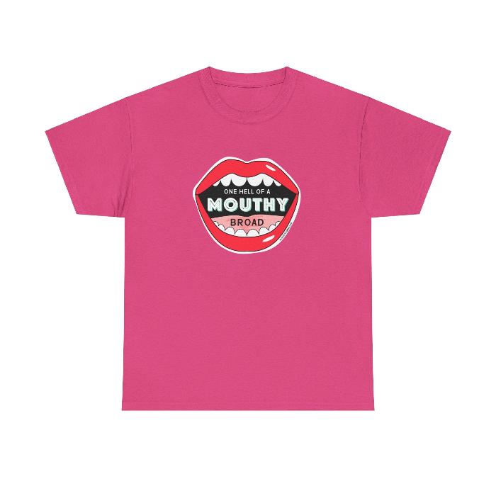 Mouthy Broad t shirt pink heliconia