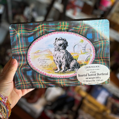 Patersons shortbread tin with dog