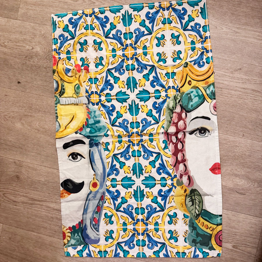 Two faces tea towel