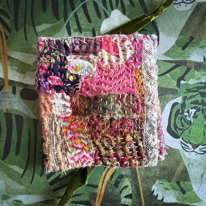 Velvet lace slow stitched purse