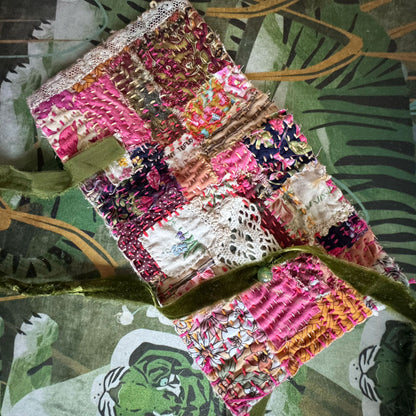 Velvet lace slow stitched purse