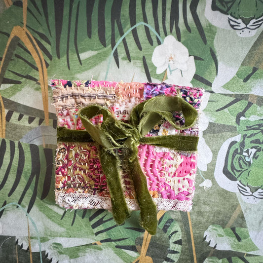 Velvet lace slow stitched purse