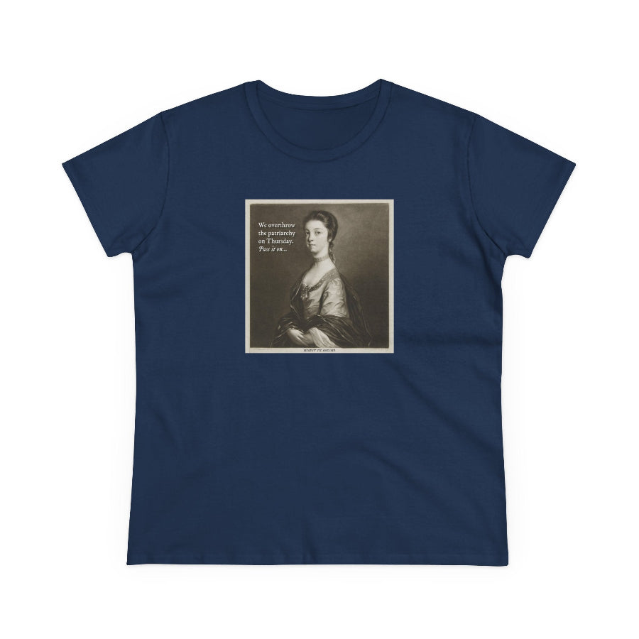 We overthrow the patriarchy on Thursday semi-fit t shirt