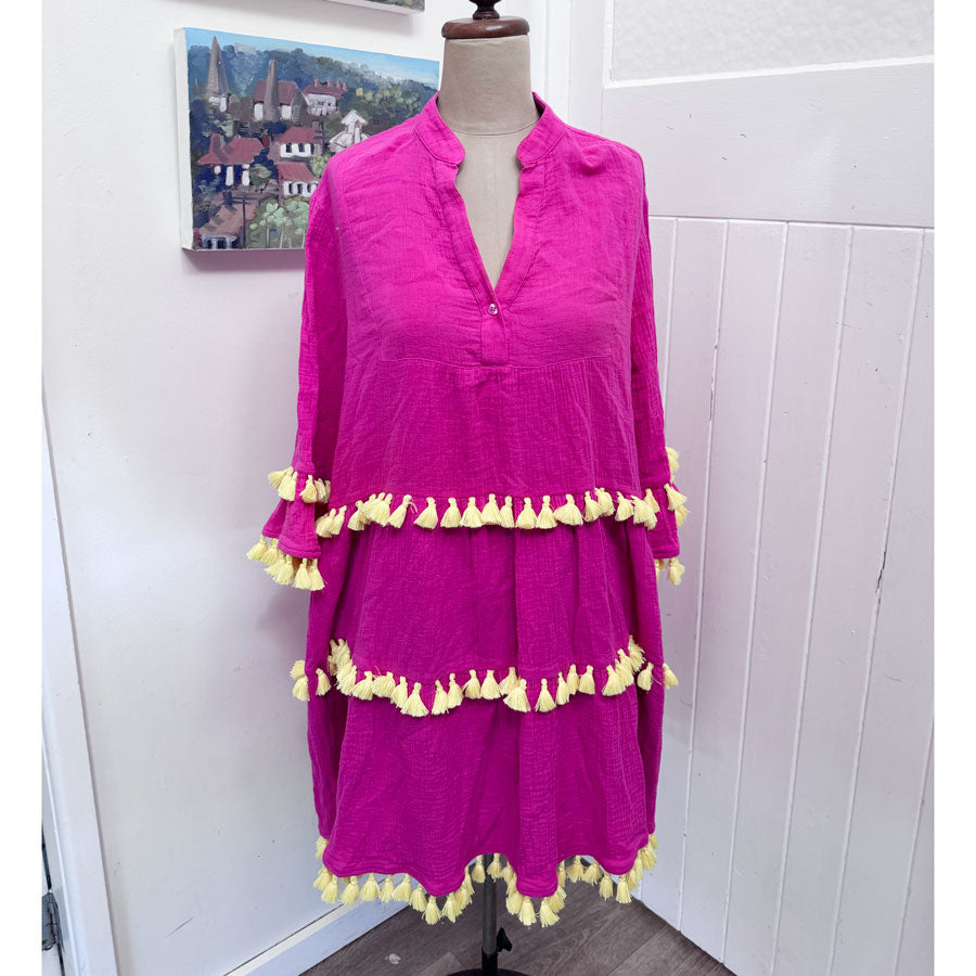 sz XL hot pink tassel dress
