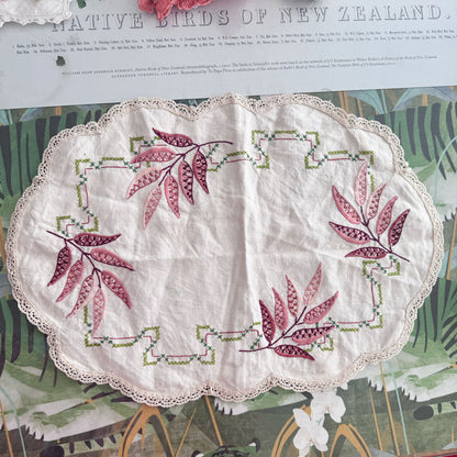 Autumn leaves embroidered doily