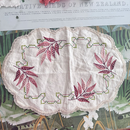 Autumn leaves embroidered doily