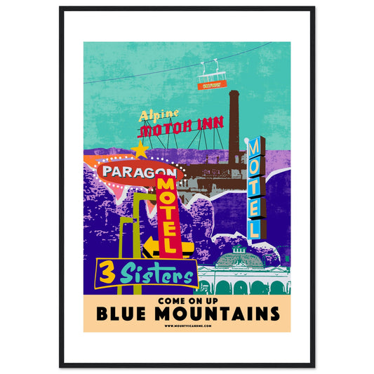 Retro Blue Mountains Framed Poster