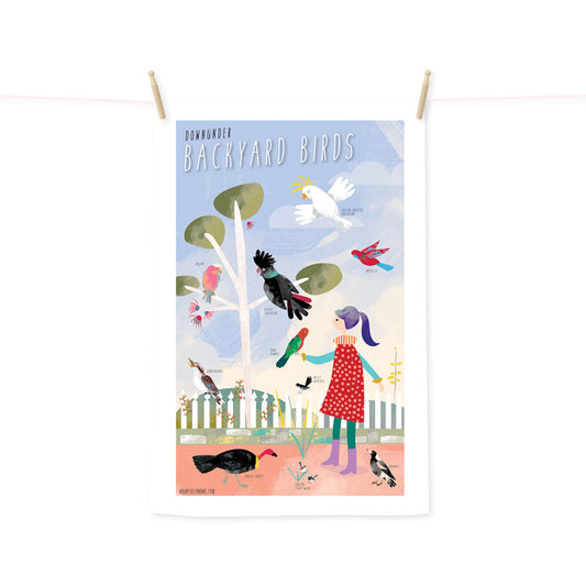 PRE ORDER Backyard birds art tea towel