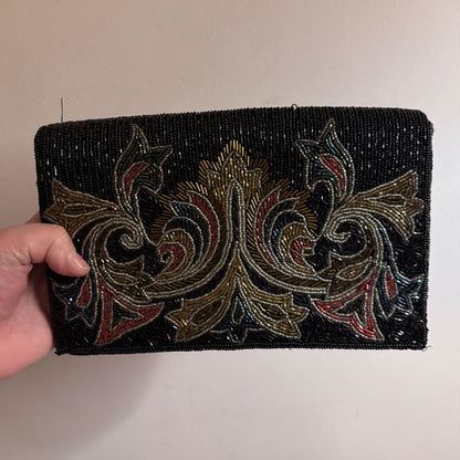 Black beaded clutch purse