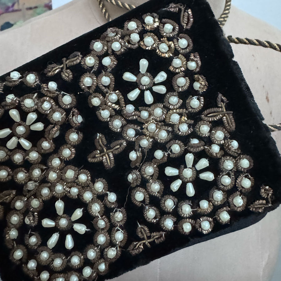 Black velvet beaded bag