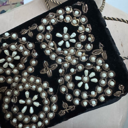 Black velvet beaded bag