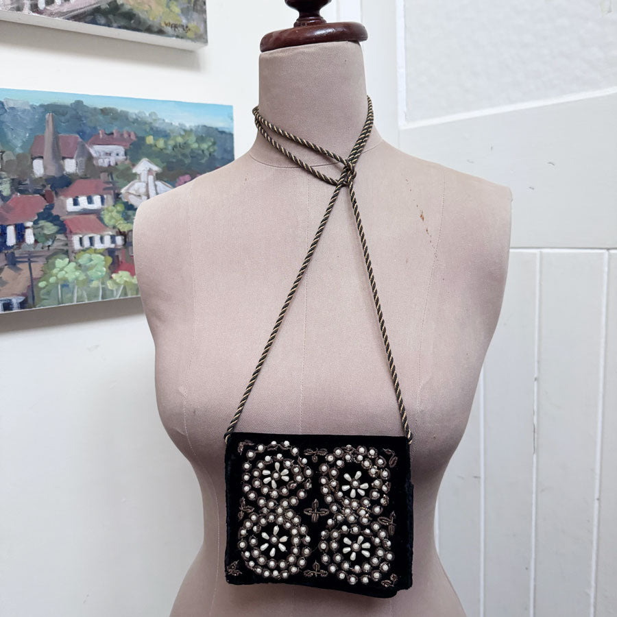 Black velvet beaded bag