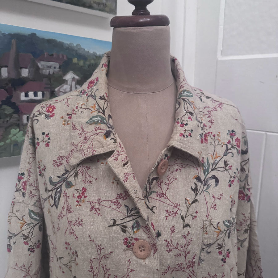sz L plus linen cotton floral jacket